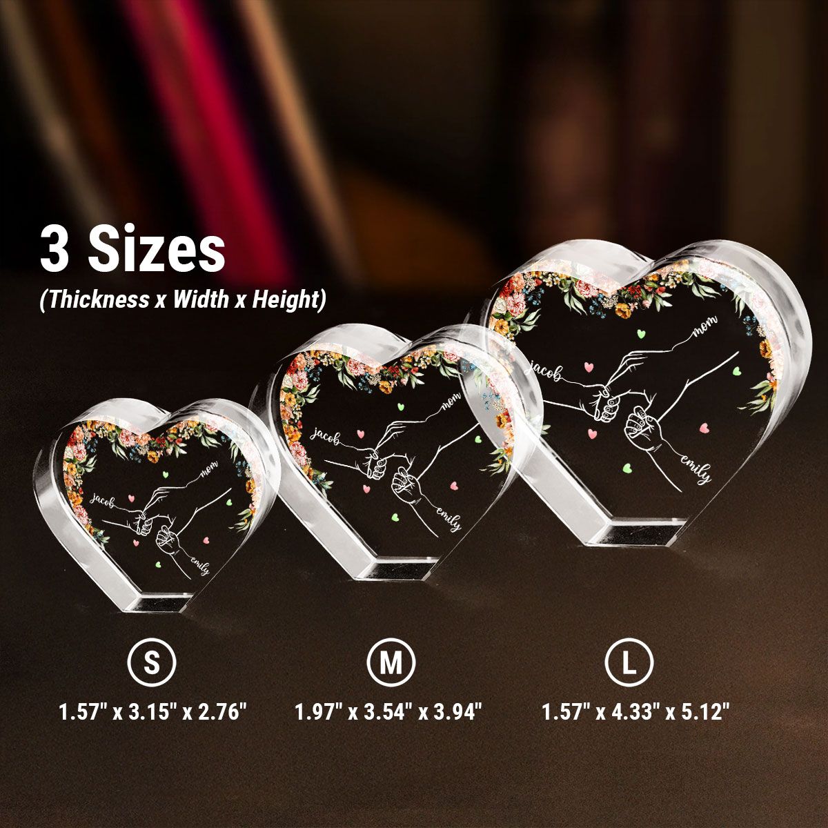 Personalized Name Mom And Kid Hands Premium Crystal Heart LED, A Timeless Treasure for Mom