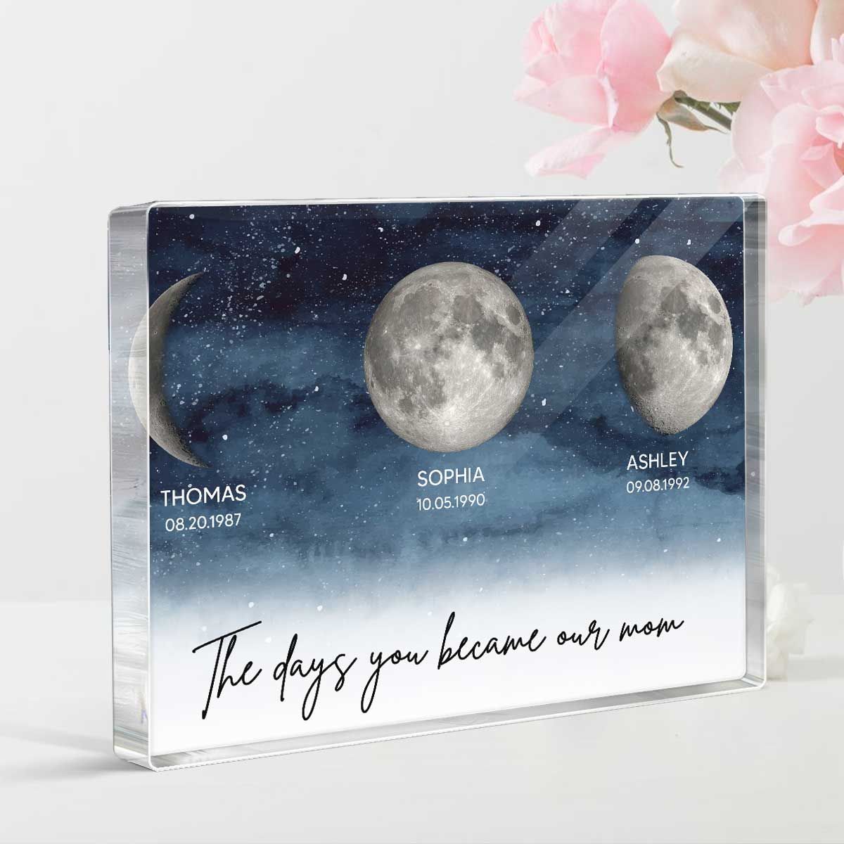 Starry Night Custom Birth Moon Phase The Day You Became Our Mom Personalized Rectangle Acrylic Block Plaque