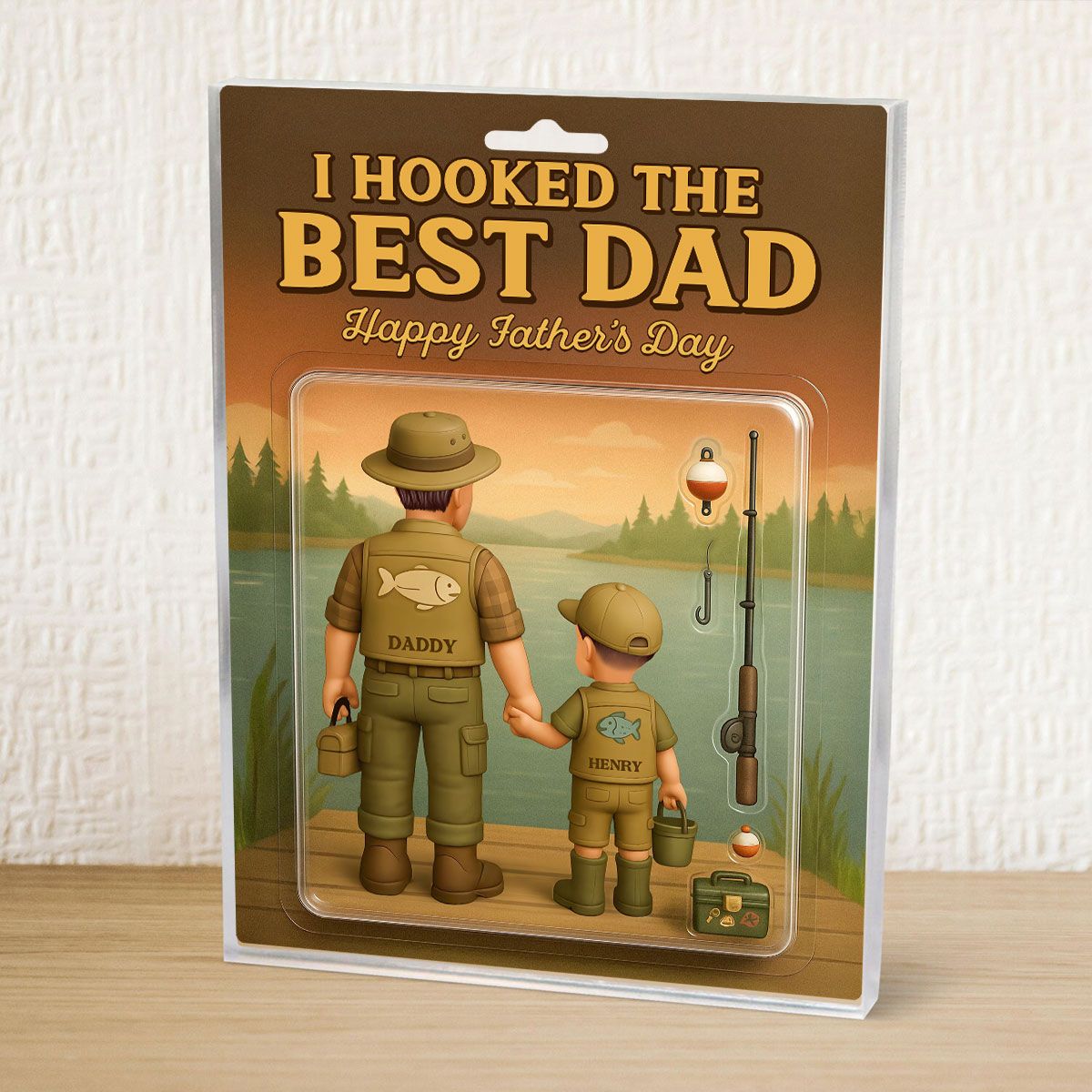 I Hooked the Best Dad Fishing Custom Figure Personalized Acrylic Block Plaque, Father's Day Gift for Dad, Gift for Husband