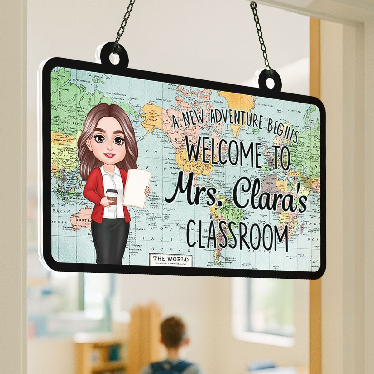 World Map Adventure Themed Welcome To Classroom Personalized Acrylic Suncatcher, Back To School, Classroom Decor