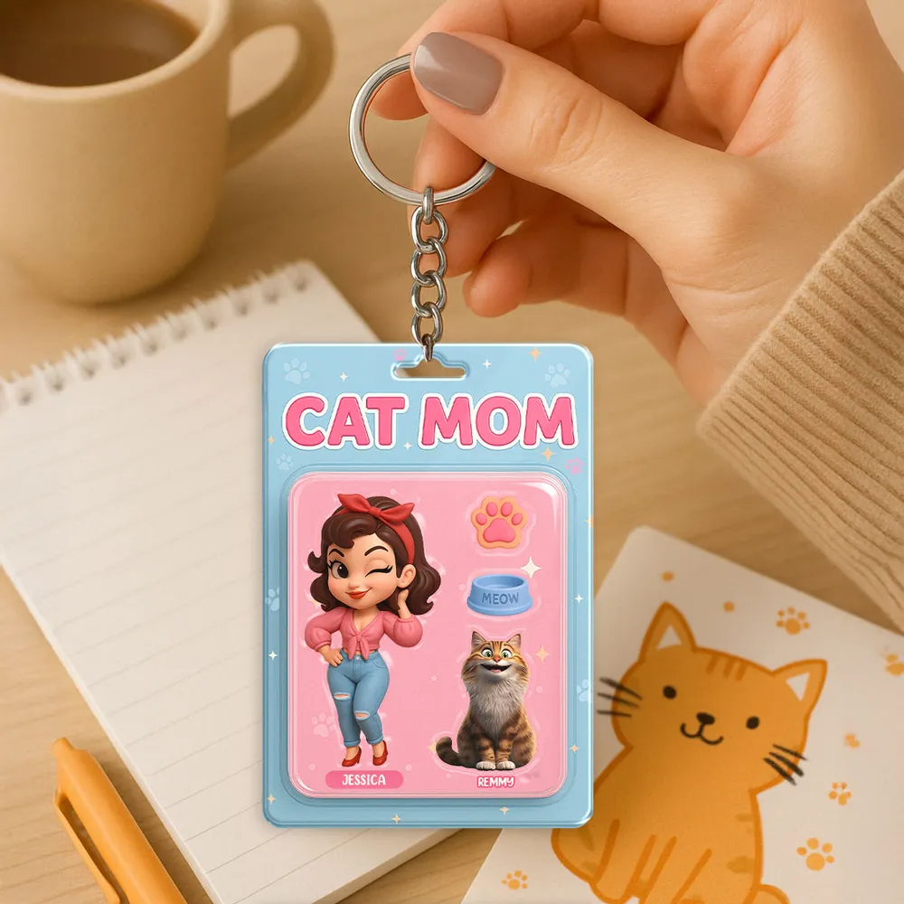 Cat Mom Custom Figure Cute Cartoon Cats Personalized Acrylic Keychain