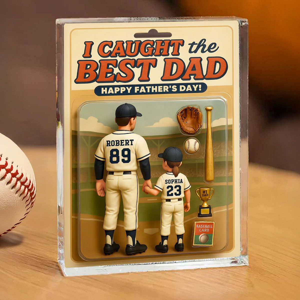 We Caught the Best Dad Baseball Custom Figure Personalized Acrylic Block Plaque, Father's Day Gift for Dad, Gift for Husband