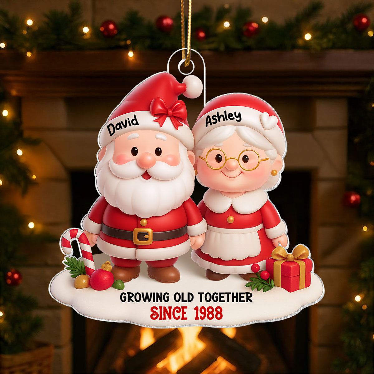 Santa Couple Growing Old Together Personalized Acrylic Ornament, Anniversary, Christmas Gift for him, Gift for her