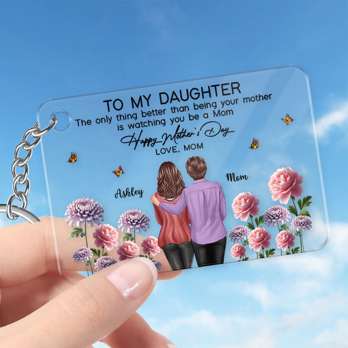 To My Daughter From Mom Happy Mother's Day Birth Flower Personalized Acrylic Keychain, Mother's Day Gift For Daughter