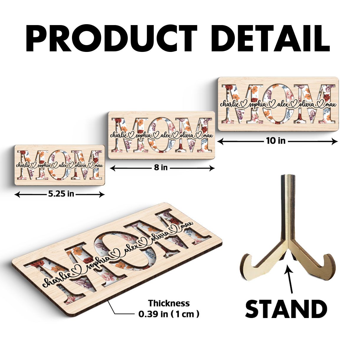 Custom Flower Printed Personalized 2-Layered Wooden Plaque, Mother's Day, Birthday, Just Because Gift for Mom, Grandma