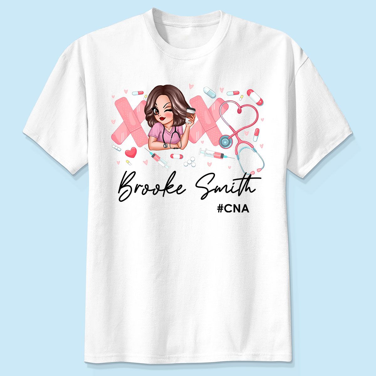 Pink Coquette XOXO Nurse Personalized Shirt, Birthday Valentine's Day Gift For Nurse Wife, Girlfriend, Bestie