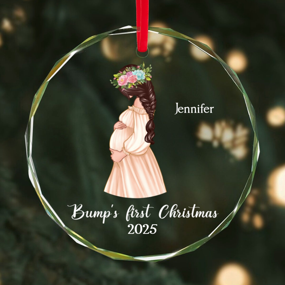 Pregnant Mom Baby Bump's First Christmas, Expecting Mother, Baby Shower, Personalized Glass Ornament
