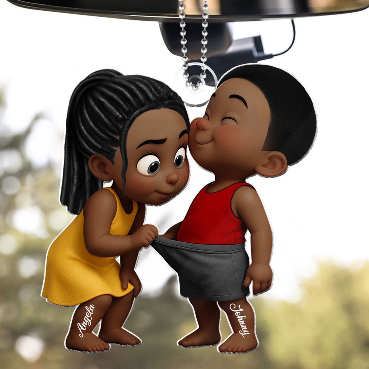 Funny Cartoon Couple Personalized Acrylic Car Hanger, Car Ornament, Anniversary Gift for him, Gift for her