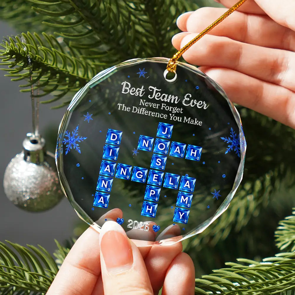 Crossword Crystal Best Team Ever Never Forget The Difference You Make - Personalized Circle Glass Ornament