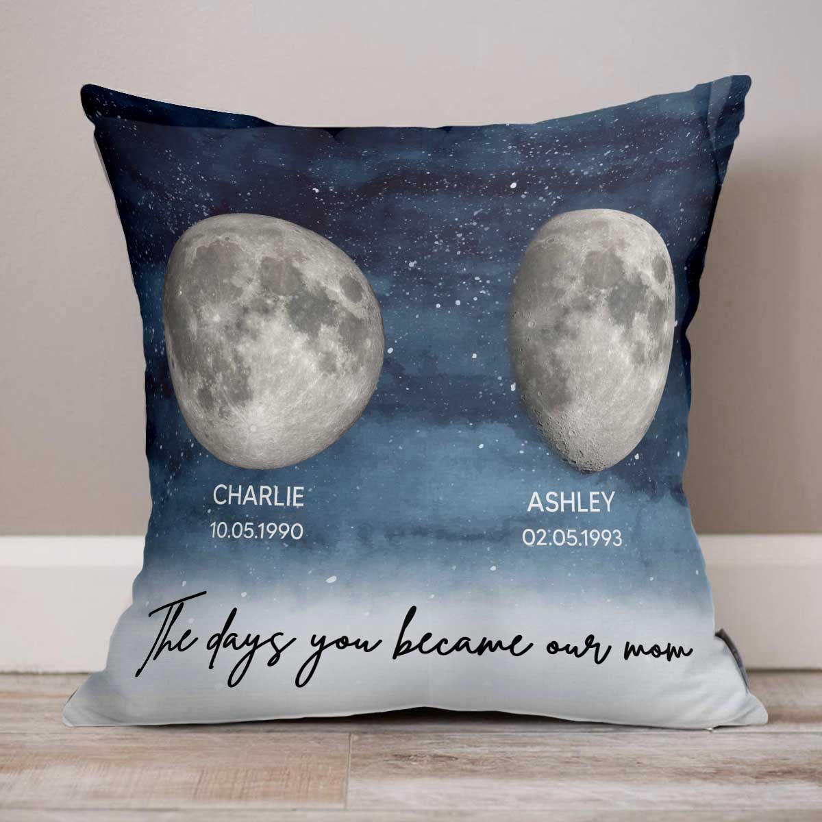 Starry Night Custom Birthday Moon Phase The Day You Became Mom Personalized Pillow, Mother's Day Gift