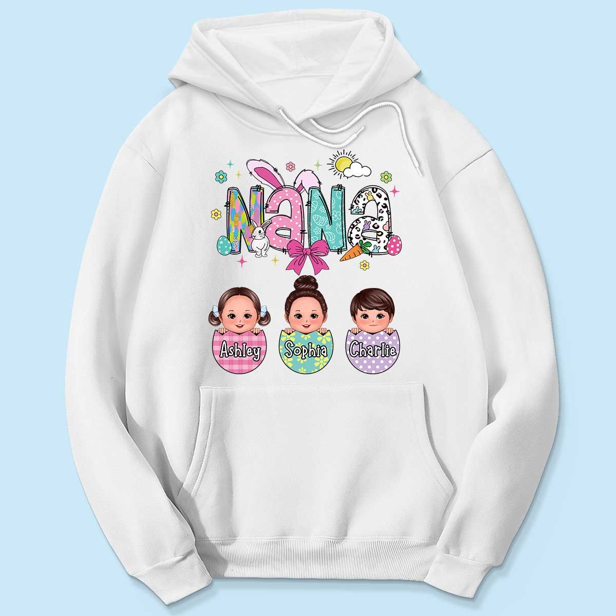 Grandma Mom Gigi Easter Eggs Kids Name Personalized Shirt