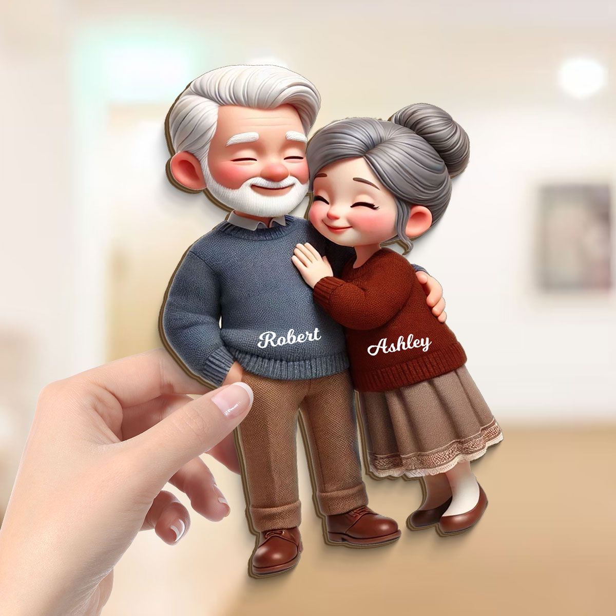 Old Couple Embracing Personalized Standing Wooden Plaque, Gift for him, Gift for her