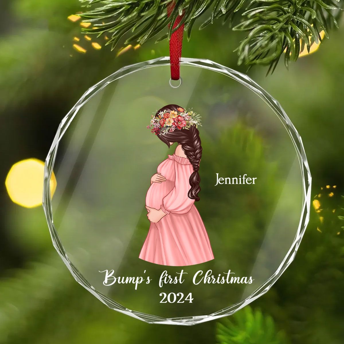 Pregnant Mom Baby Bump's First Christmas, Expecting Mother, Baby Shower, Personalized Glass Ornament