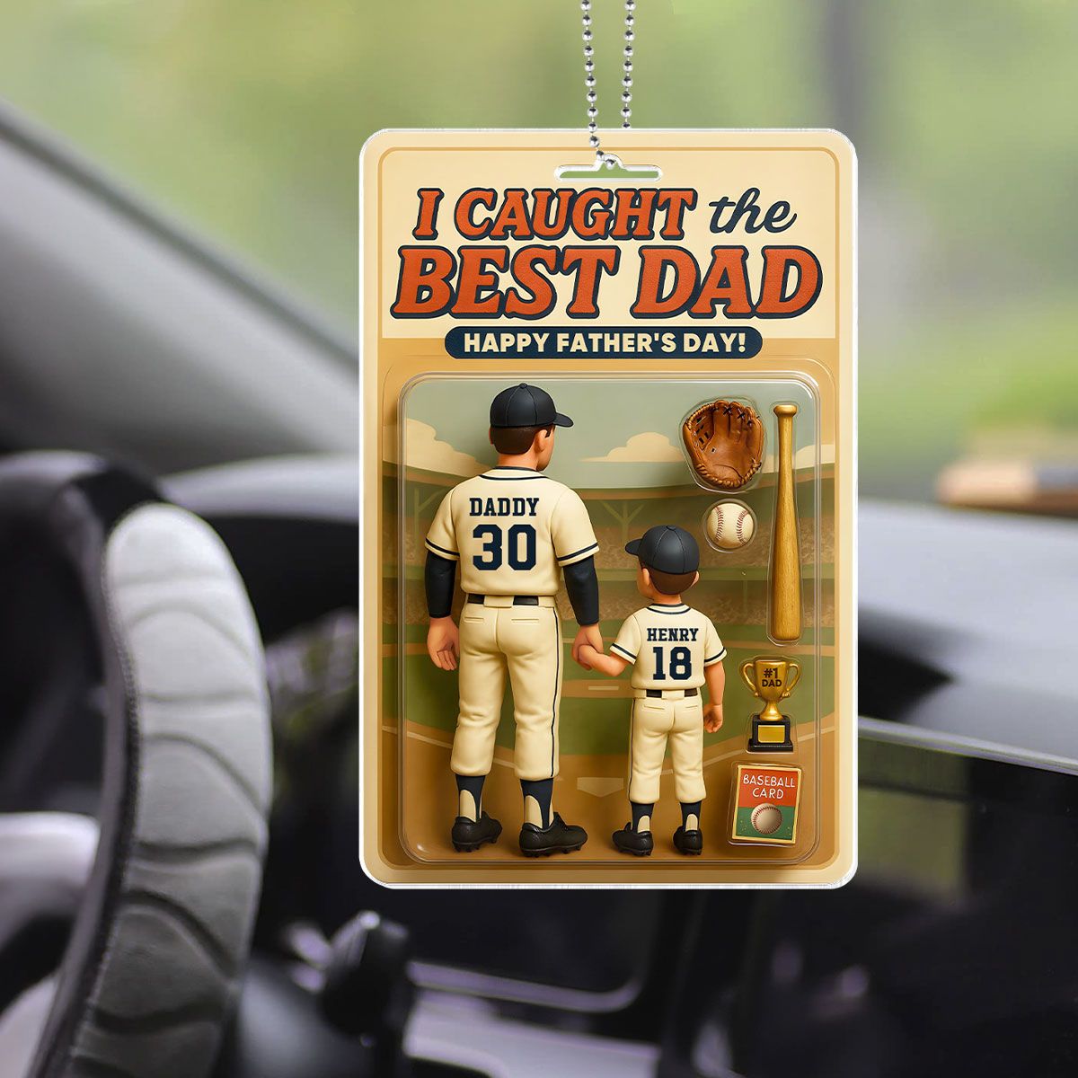 We Caught the Best Dad Baseball Custom Figure Personalized Acrylic Car Hanger, Father's Day Gift for Dads