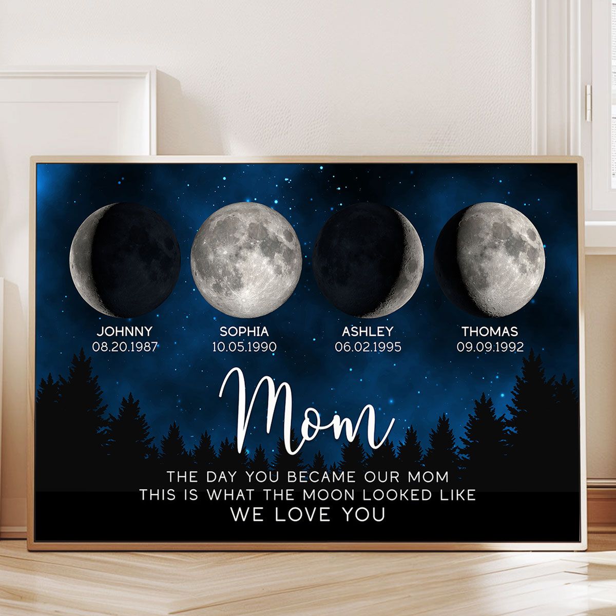 Galaxy Night The Day You Became Mom Custom Birth Moon Phase Personalized Canvas, Heartfelt 2025 Mother's Day Gift