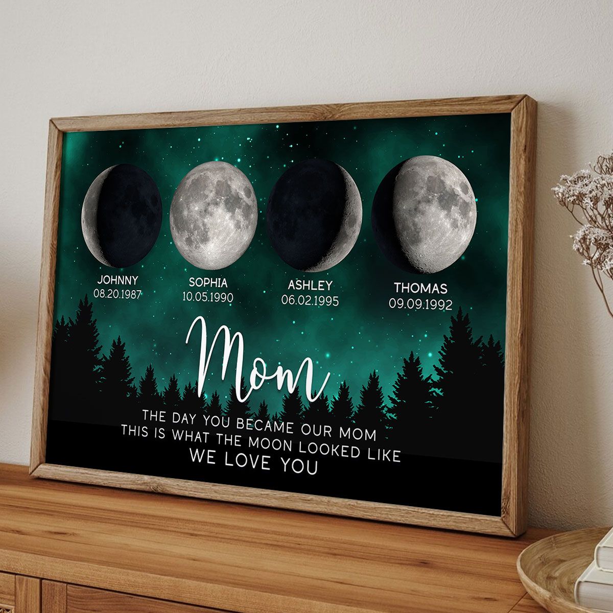 Galaxy Night The Day You Became Mom Custom Birth Moon Phase Personalized Canvas, Heartfelt 2025 Mother's Day Gift