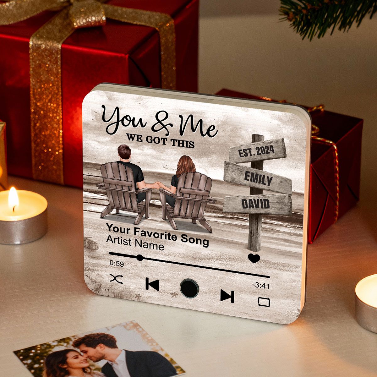 Eternal Love Beach Landscape Couple Sign Posts - Personalized Music Fridge Magnet - Heartwarming Christmas Gift For Couple, For Him, For Her