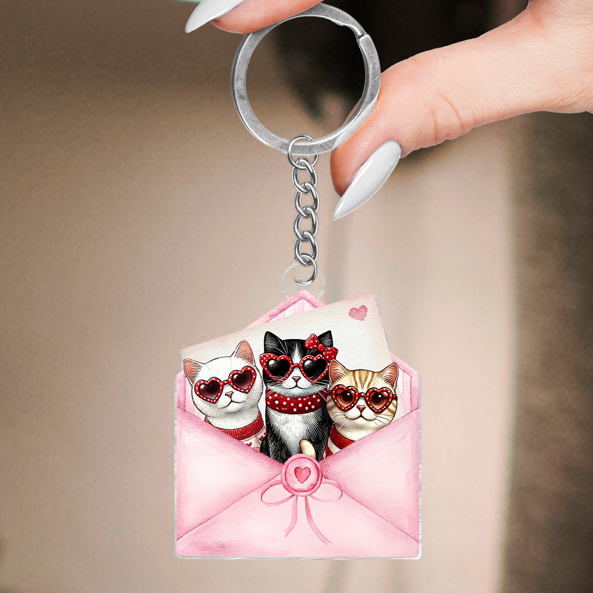 Cute Valentine Cat In Letter Envelope Personalized Acrylic Keychain, Gift for Cat Mom, Cat Dad