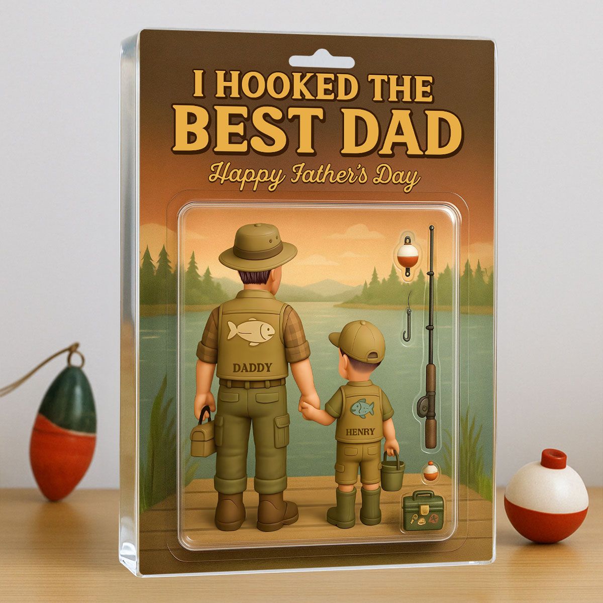 I Hooked the Best Dad Fishing Custom Figure Personalized Acrylic Block Plaque, Father's Day Gift for Dad, Gift for Husband