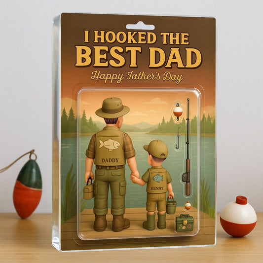 I Hooked the Best Dad Fishing Custom Figure Personalized Acrylic Block Plaque, Father's Day Gift for Dad, Gift for Husband