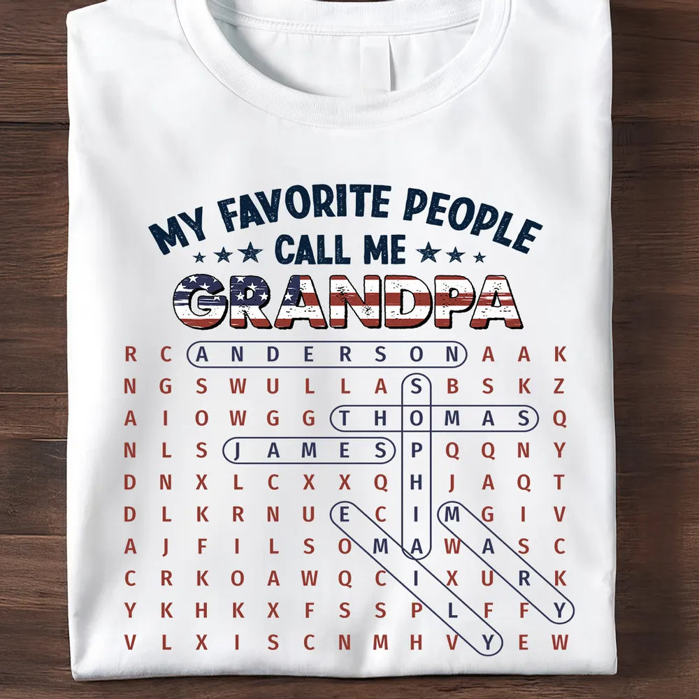 Grandpa's Favorite People Word Search Puzzle American Flag Theme - Personalized Shirt - Father's Day Gift For Grandpa, Dad