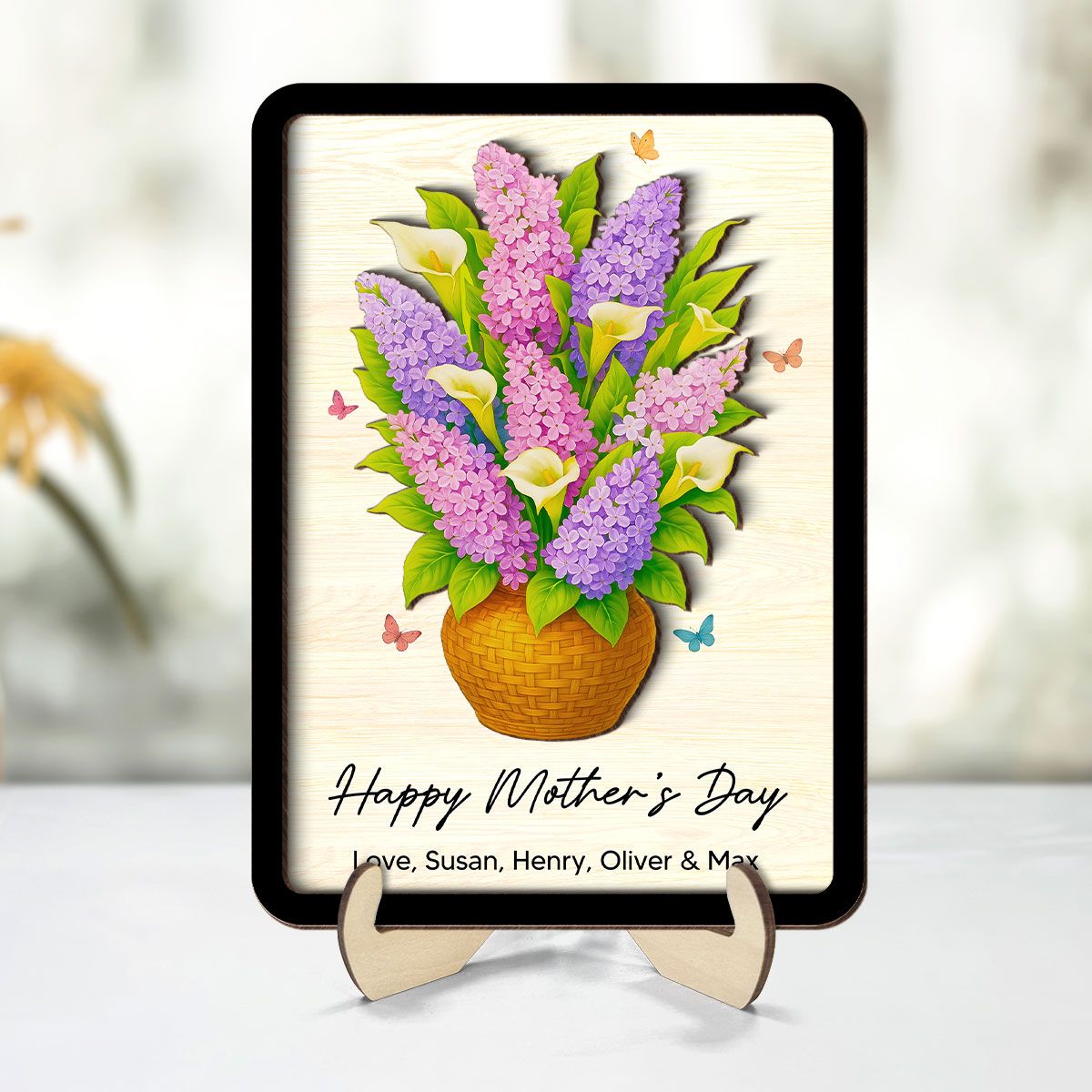 Flower Bouquet Personalized 2-Layer Wooden Plaque, Heartfelt 2025 Mother's Day Gift For Mom, For Grandma, For Wife