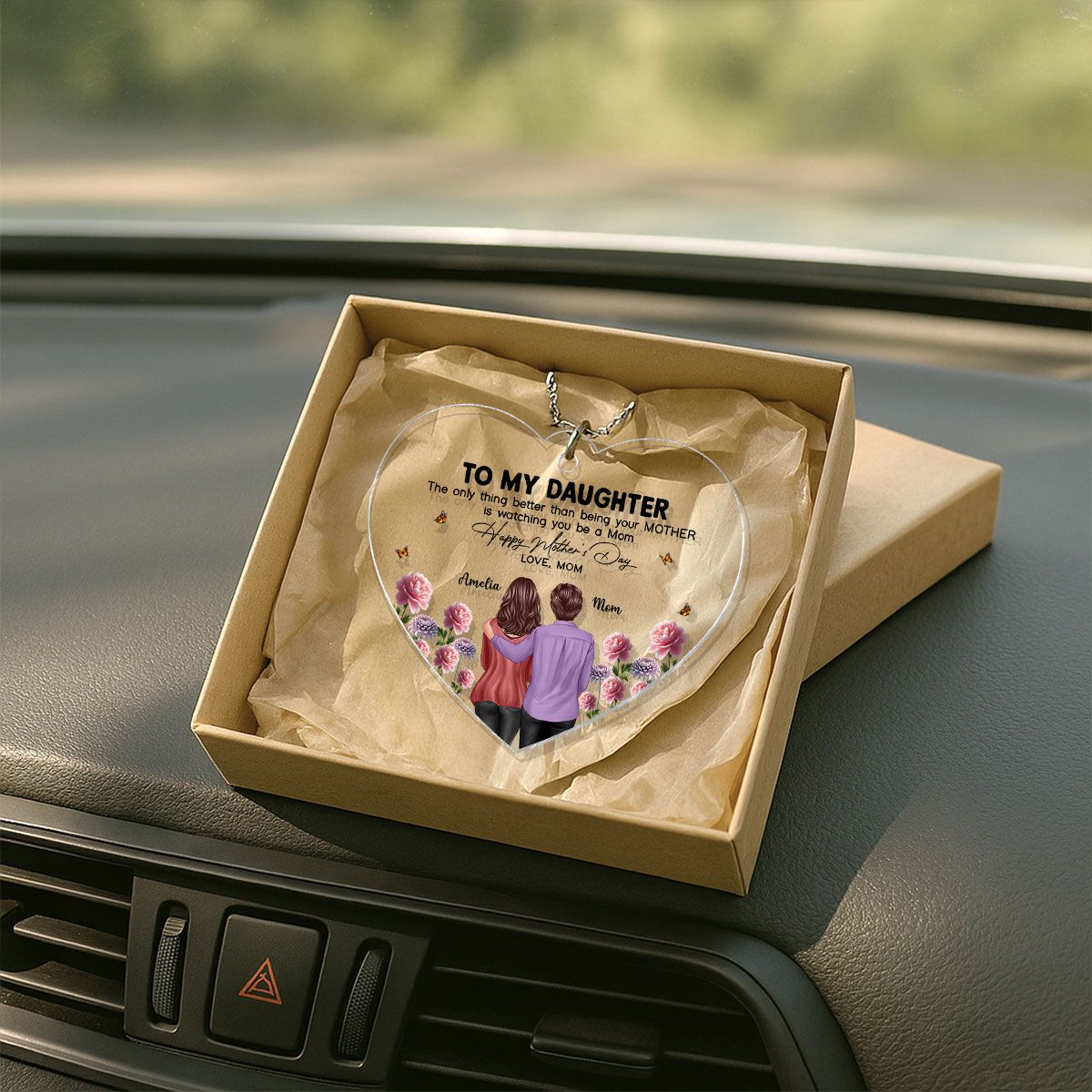 To My Daughter From Mom Happy Mother's Day Birth Flower Personalized Car Ornament, Mother's Day Gift For Daughter