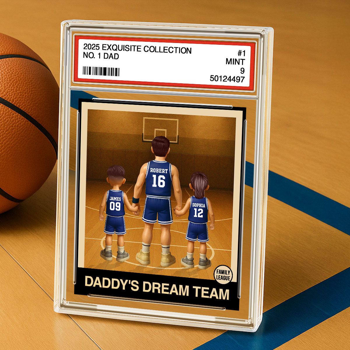 Basketball No. 1 Dad Man & Kids Trading Card Style Personalized Acrylic Block Plaque