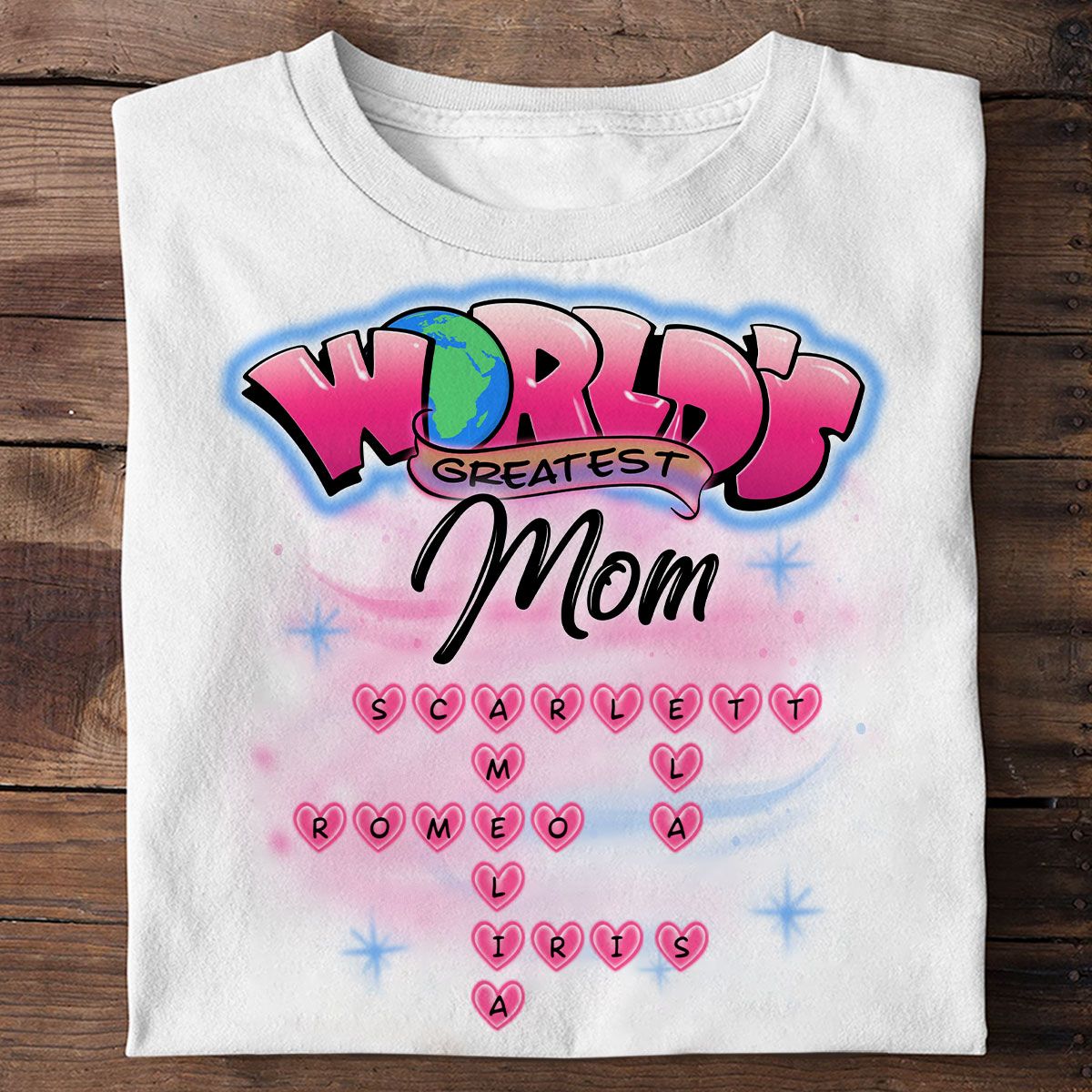 Airbrushed Mom Grandma Kids Names Crosswords Personalized Shirt, Mother's Day Shirt for Mom, for Grandma