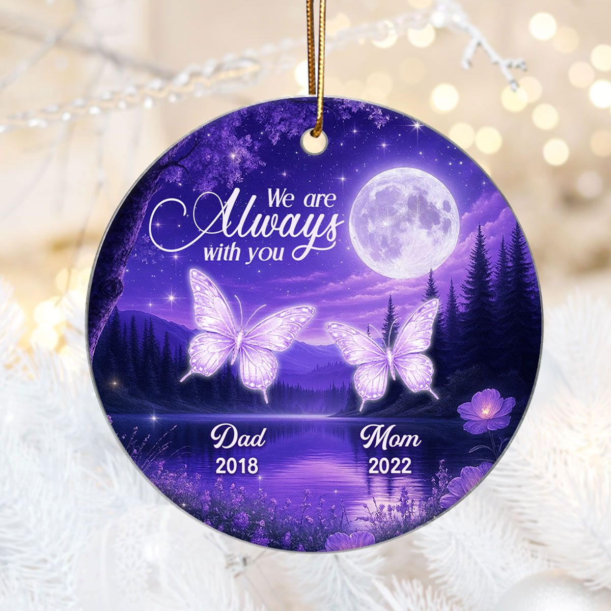 Moonlit Garden with Luminous Butterflies Memorial Personalized Acrylic Ornament, Heartwarming Sympathy Gift for Family