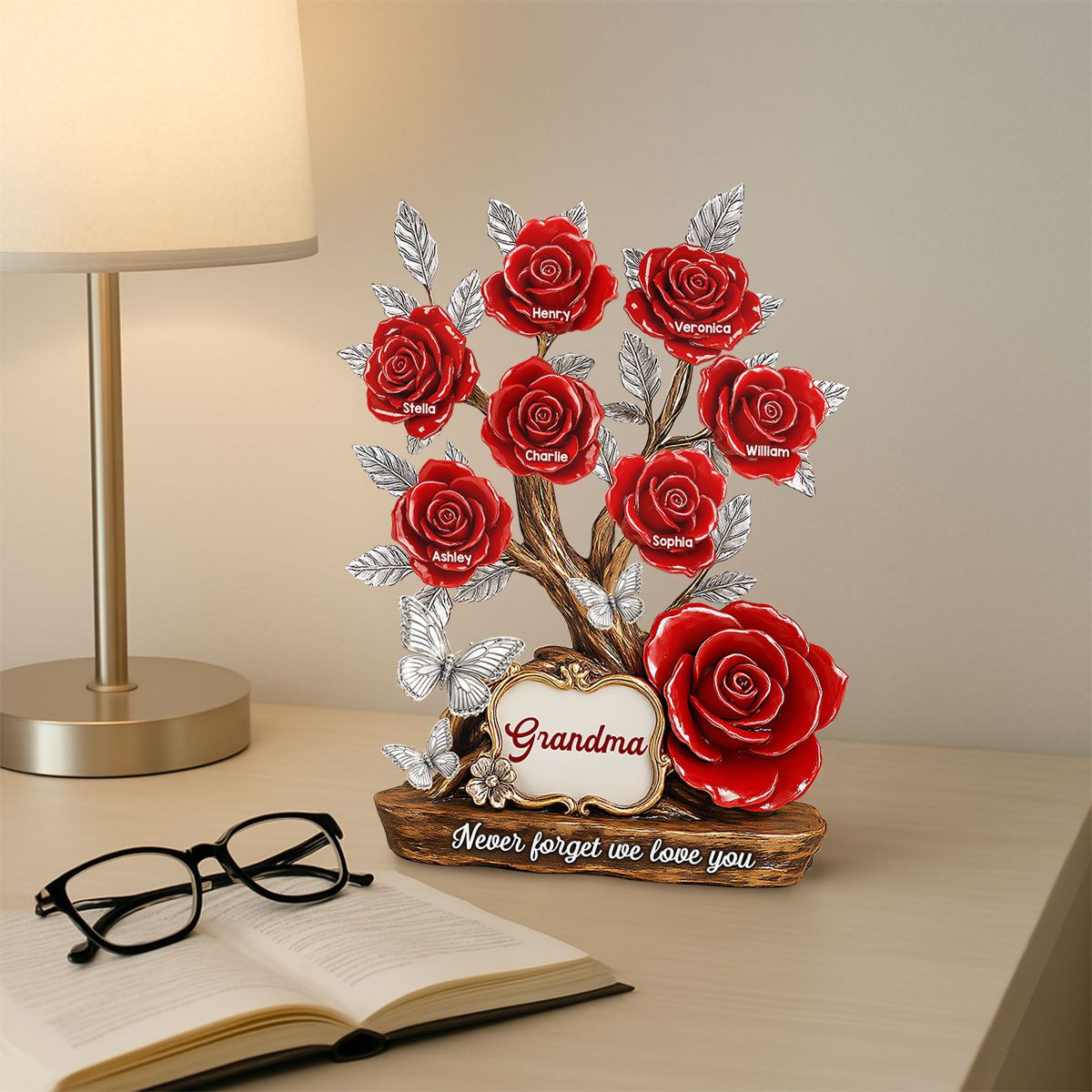 Mom Grandma & Kids Names On Roses Personalized Acrylic Block Plaque