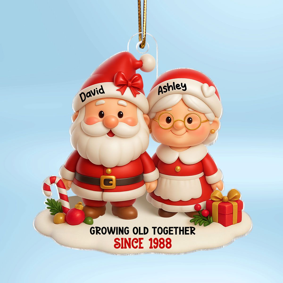 Santa Couple Growing Old Together Personalized Acrylic Ornament, Anniversary, Christmas Gift for him, Gift for her