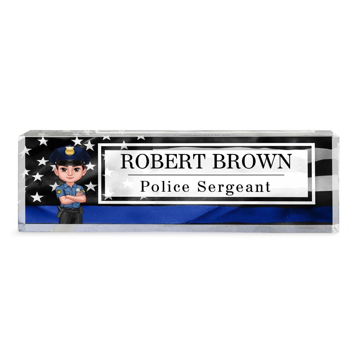 Proud Occupation Patriotic American Flag Personalized Acrylic Desk Name Plate, Gift For Boyfriend Girlfriend Husband Wife, Appreciation Gift