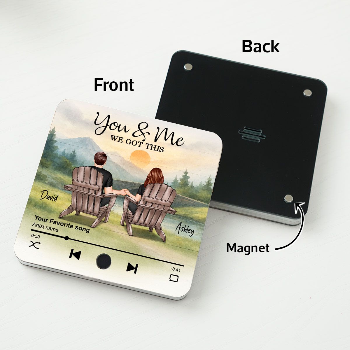 Mountain Landscape Couple Sitting Back View Personalzied Music Magnet, Anniversary gift for him for her