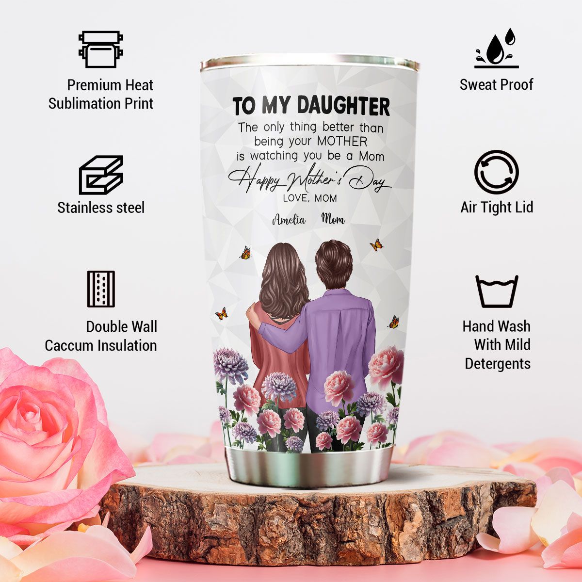 To My Daughter From Mom Happy Mother's Day Birth Flower Personalized Tumbler, Mother's Day Gift For Daughter