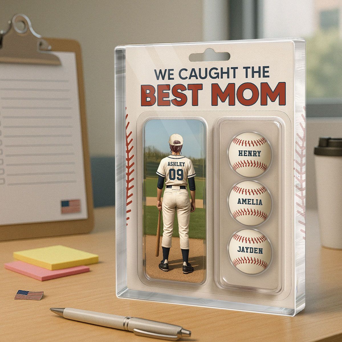 We Caught The Best Mom Baseball Lover Realistic Figure Style Personalized Acrylic Block Plaque