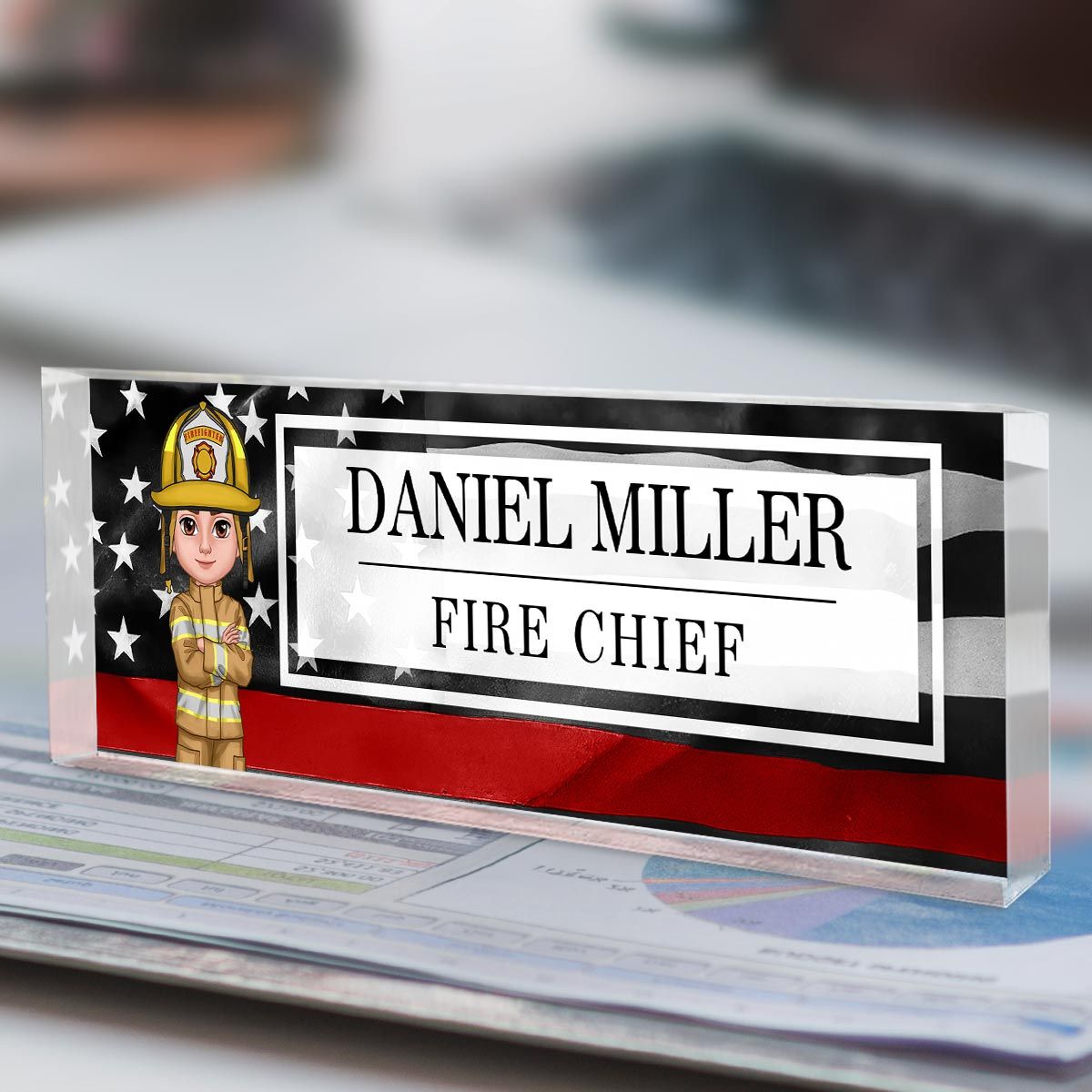 Proud Occupation Patriotic American Flag Personalized Acrylic Desk Name Plate, Gift For Boyfriend Girlfriend Husband Wife, Appreciation Gift