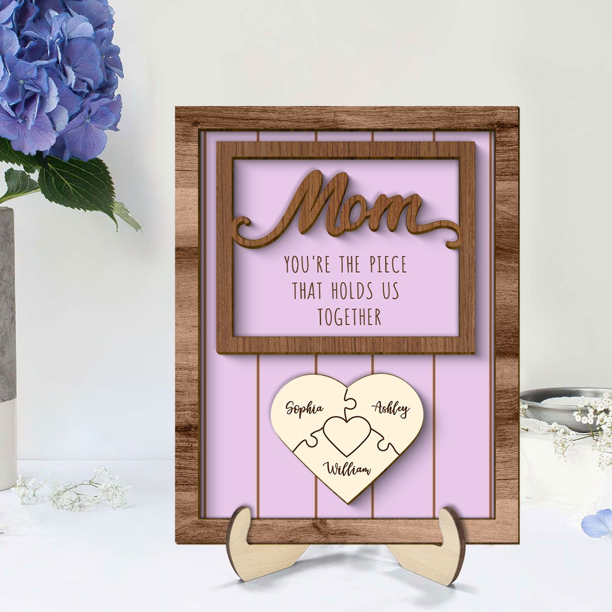 Personalized Mom Gift You are the Piece that Holds us Together, Puzzle with Names for Mother, Engraving Wood Mother's Day Gift, Mommy Gift