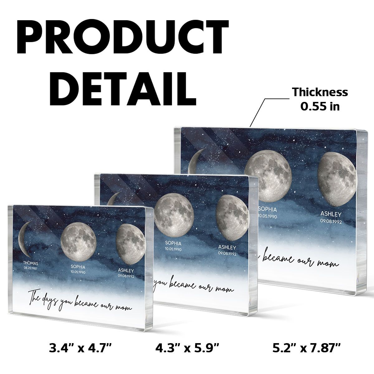 Starry Night Custom Birth Moon Phase The Day You Became Our Mom Personalized Rectangle Acrylic Block Plaque