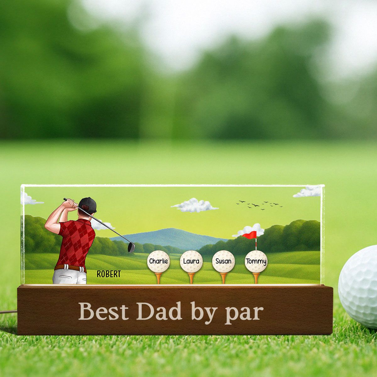 Best Dad Grandpa By Par Golf Personalized Acrylic Block LED Night Light