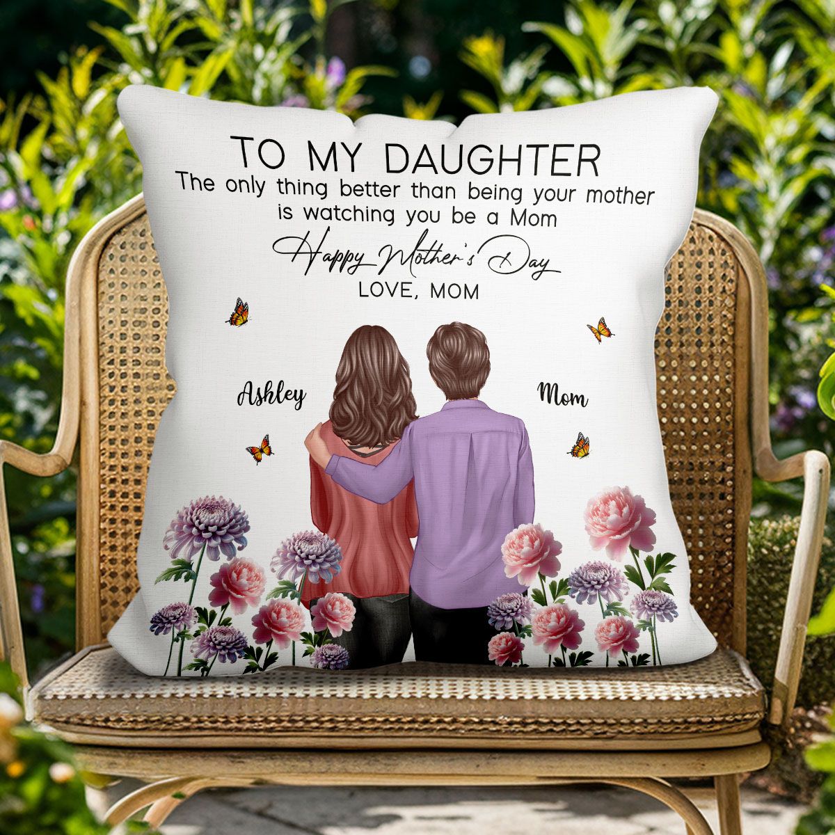 To My Daughter From Mom Happy Mother's Day Birth Flower Personalized Pillow, Mother's Day Gift For Daughter