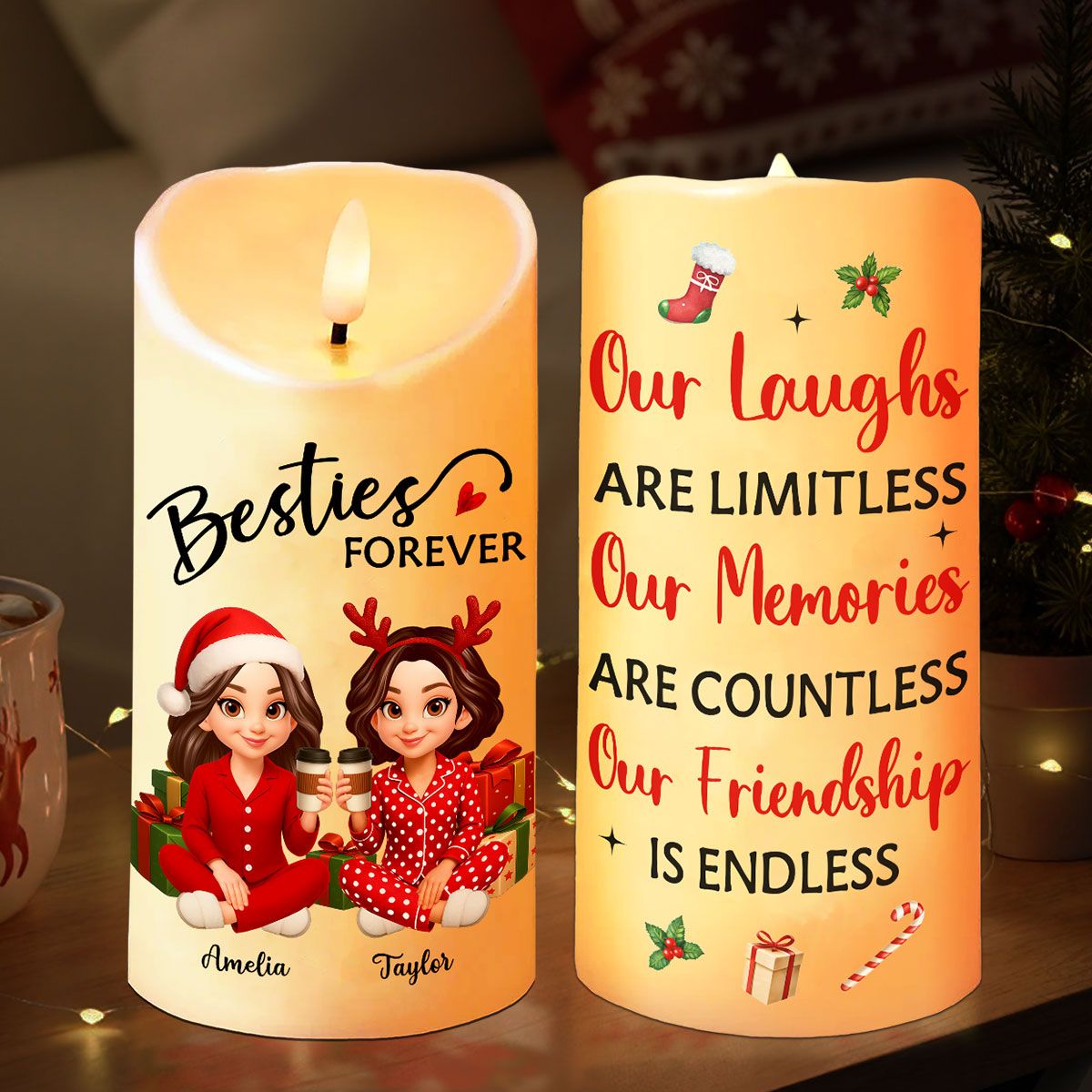 Christmas Besties Our Friendship Is Endless Personalized LED Candle