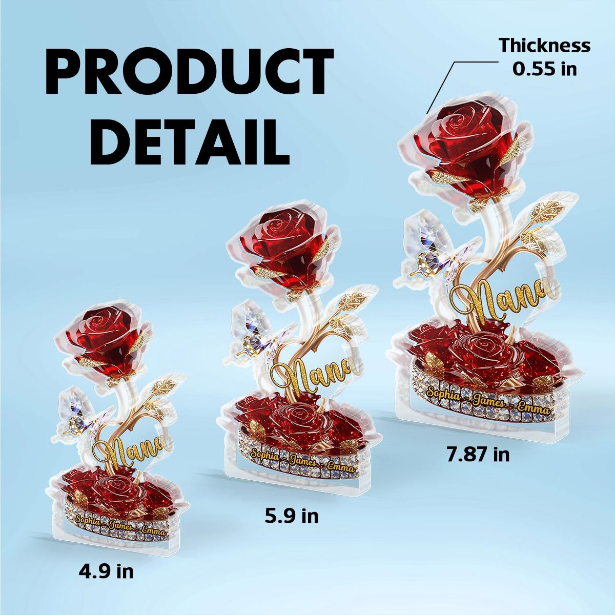 Beautiful Rose For Grandma Mom Realistic 3D Effect Personalized Flat Acrylic Block Plaque