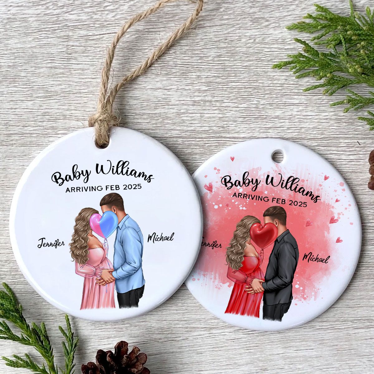 Personalized Kissing Pregnant Couple Ornament, Expecting Family, Baby Coming Soon, Pregnancy Announcement Personalized Ornament