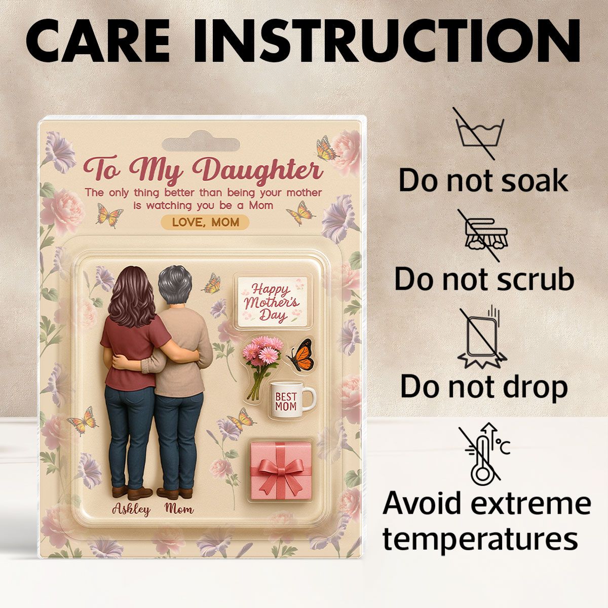 To My Daughter From Mom Birth Flowers Custom Figure Personalized Acrylic Block Plaque