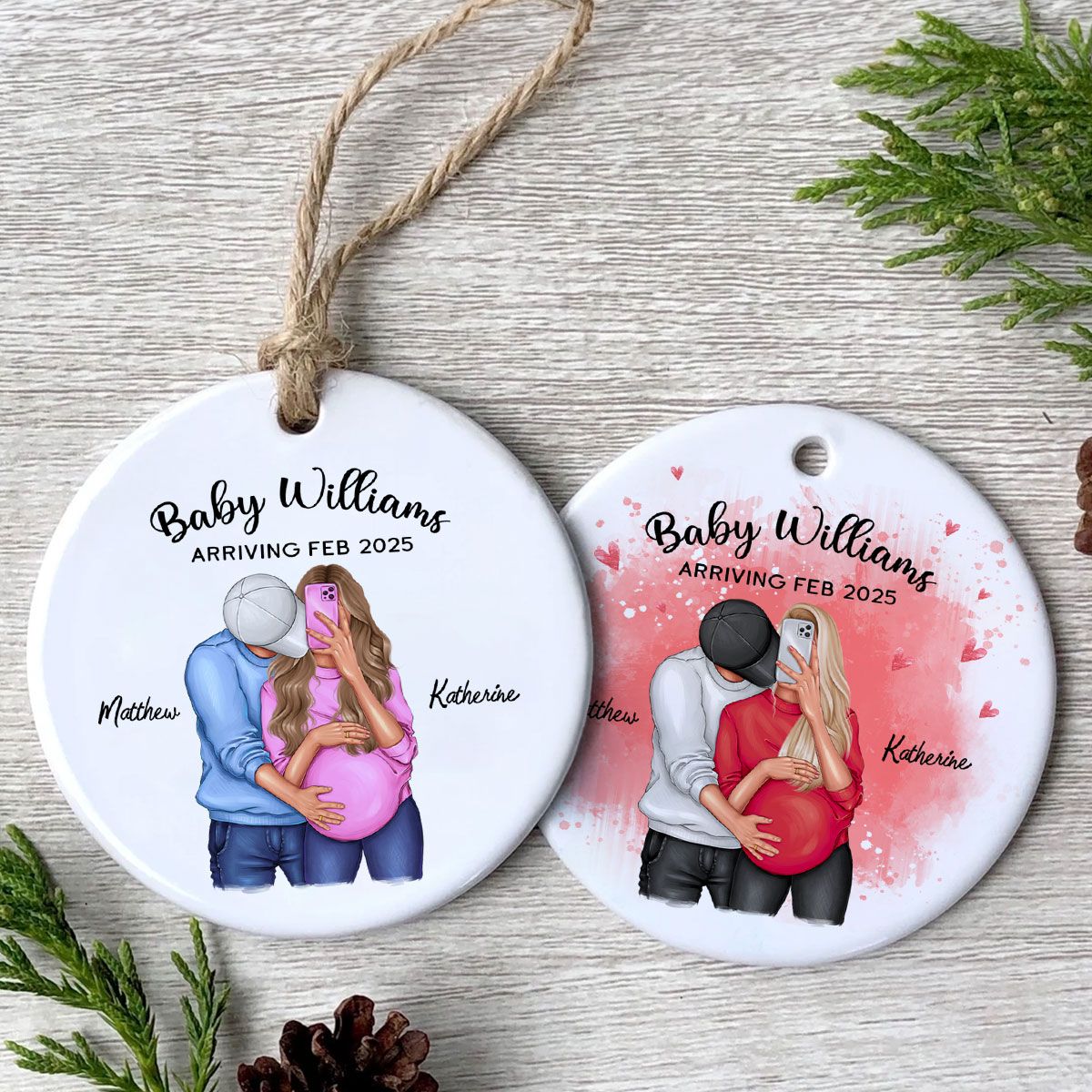 Personalized Hugging Pregnant Couple Ornament, Expecting Family, Baby Coming Soon, Pregnancy Announcement Personalized Ornament