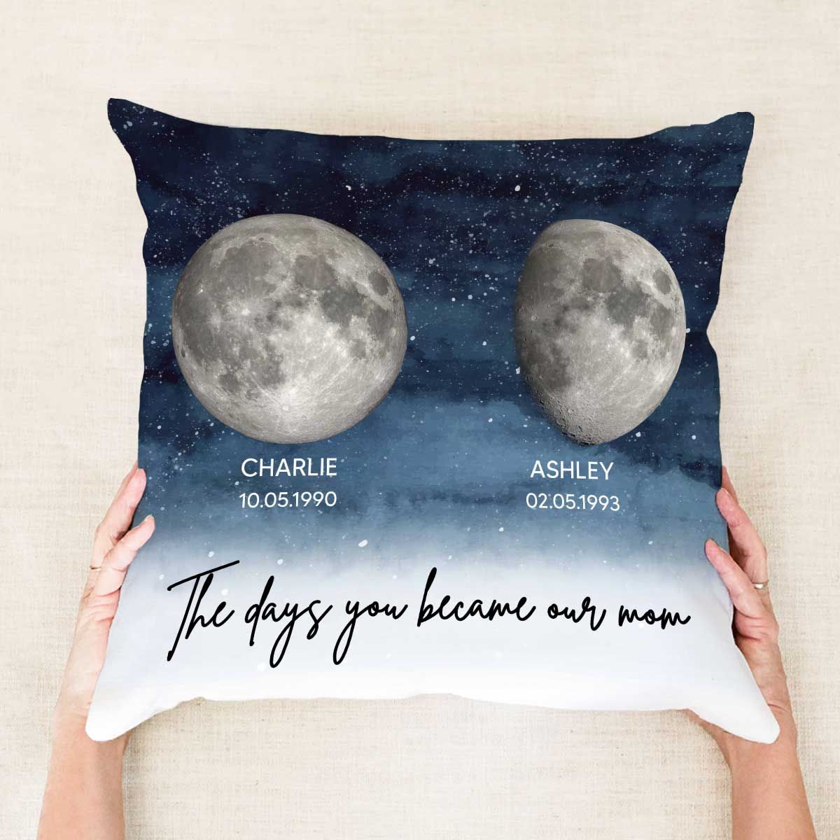 Starry Night Custom Birthday Moon Phase The Day You Became Mom Personalized Pillow, Mother's Day Gift