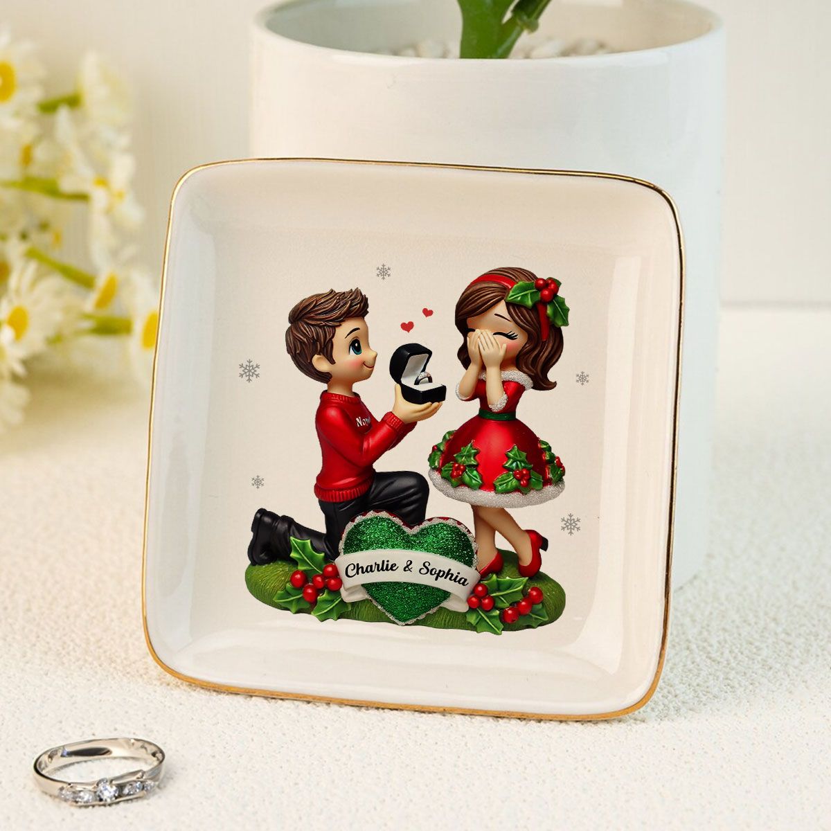 Marriage Proposal Jewelry Dish, Personalized Newly Engaged Couple Gift, She Said Yes!
