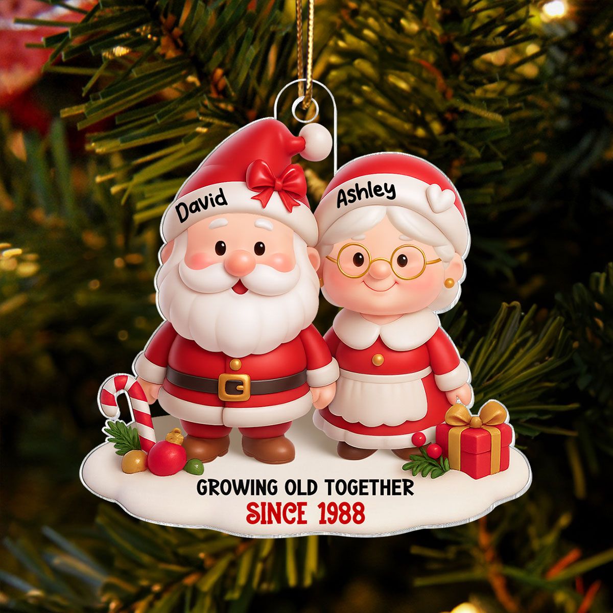 Santa Couple Growing Old Together Personalized Acrylic Ornament, Anniversary, Christmas Gift for him, Gift for her