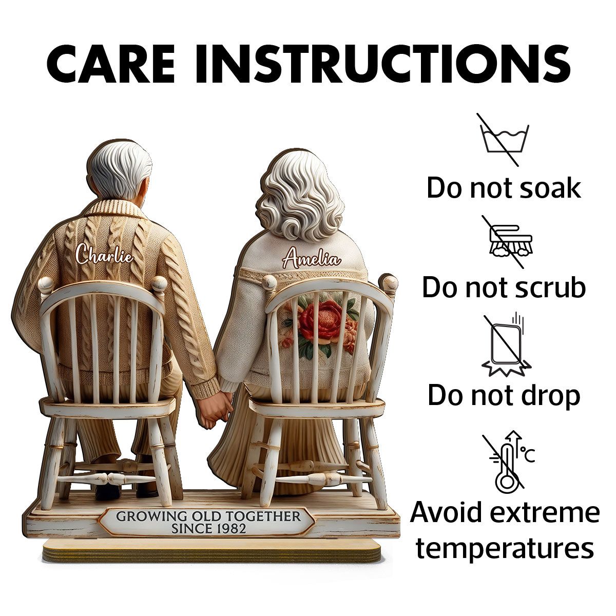 Old Couple Sitting Together Personalized Standing Wooden Plaque, Heartfelt Gift For Couple, For Him, For Her, Husband, Wife